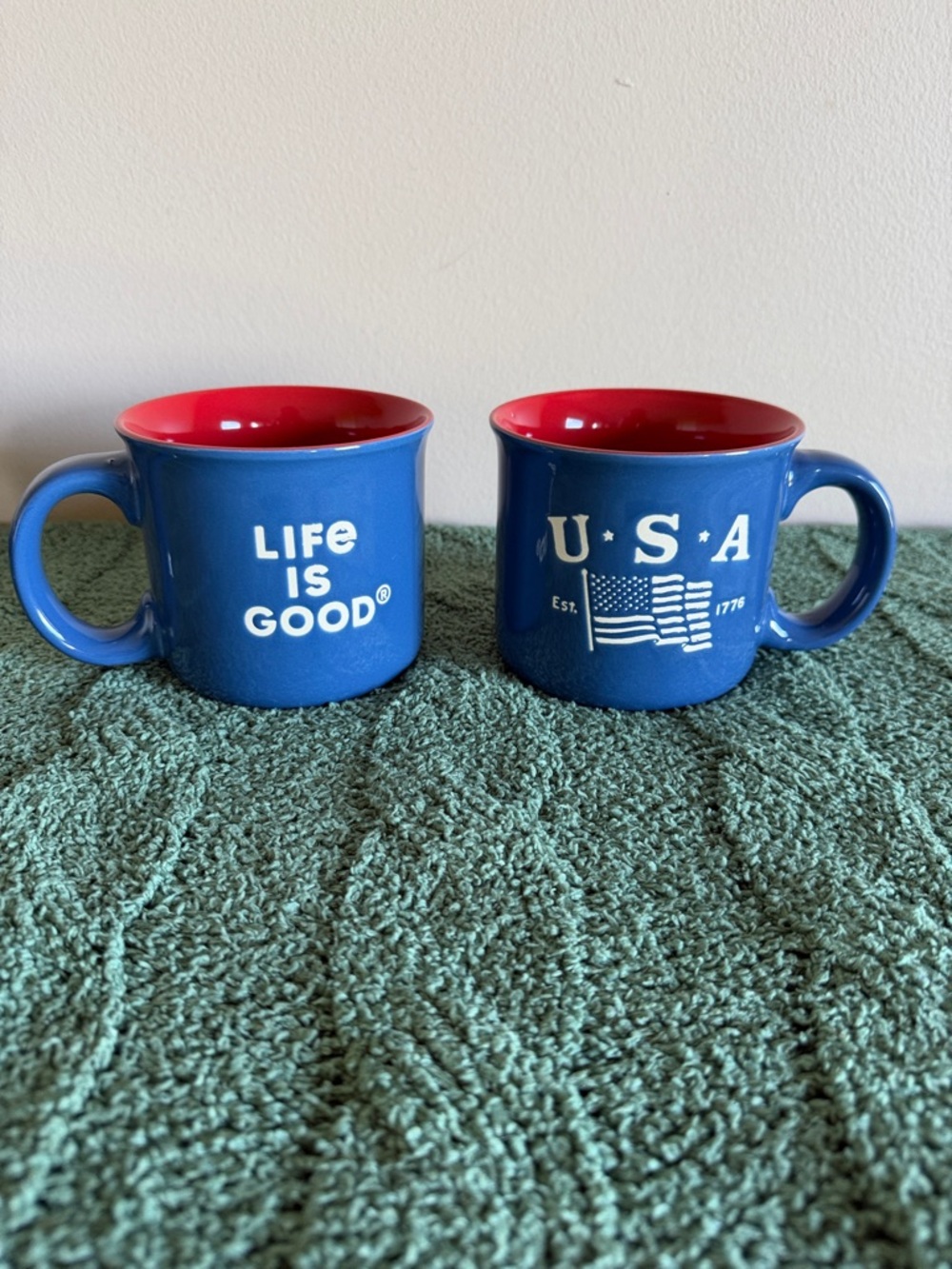 Life Is Good USA 🇺🇸 Flag Mugs Red Blue & White 1776 NEW!